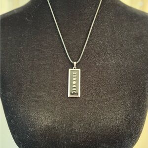 Moon Phases Silver and Black Pendant Necklace